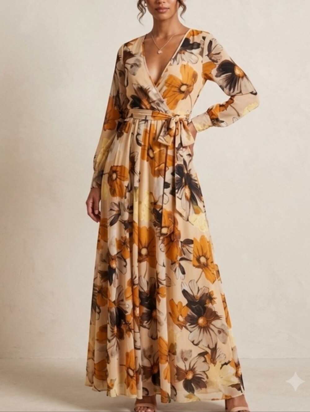 Baltic Born Lydia Floral Wrap Maxi Dress in Mustard and Cream size xxl FLAW